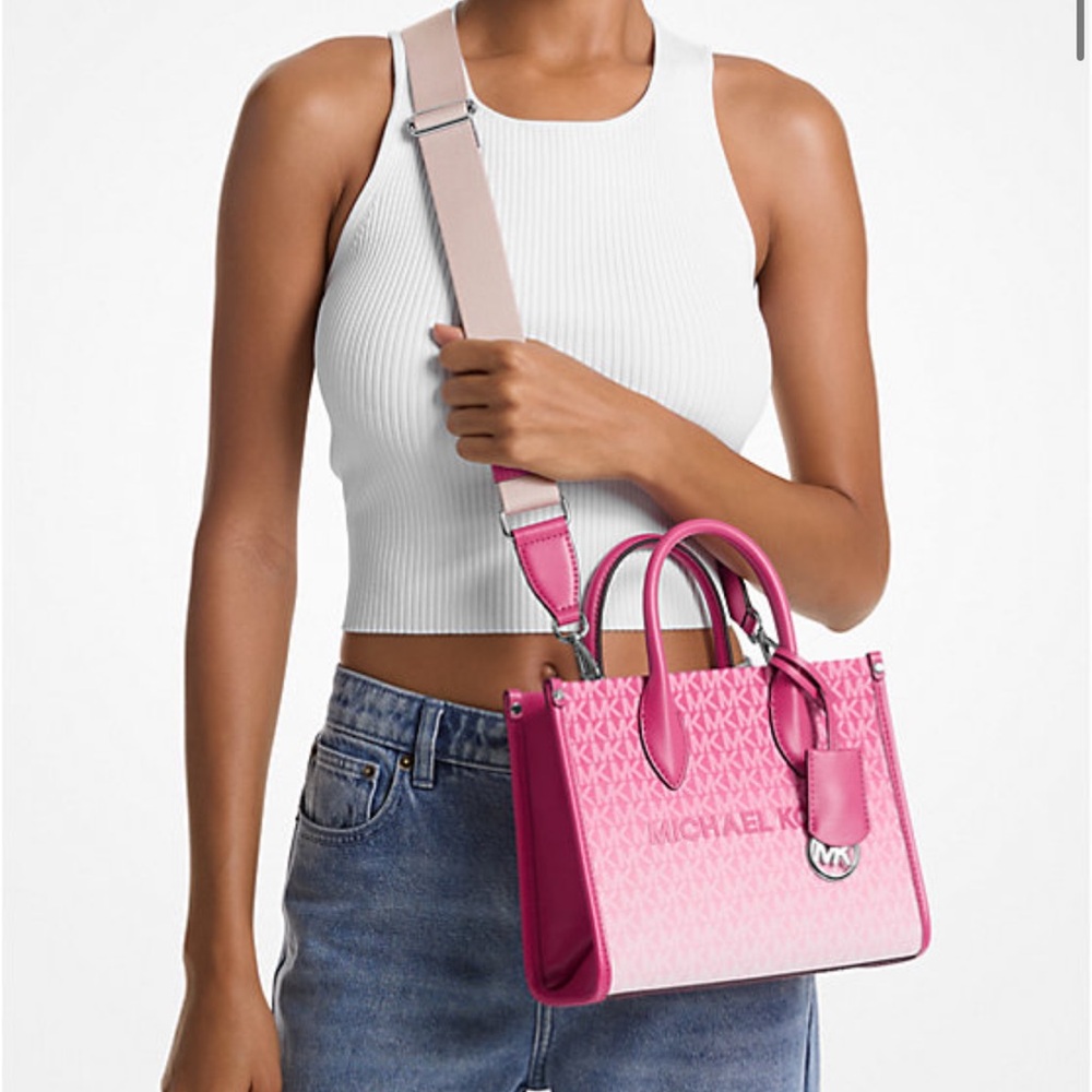 Michael Kors Mirella Small Ombré Signature Logo Crossbody Satchel Tote Shoulder - Picture 3 of 15